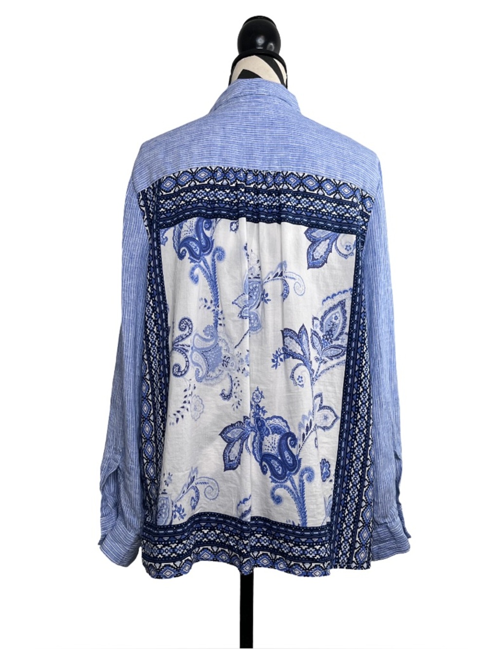 Charter Club Sz XL 100% Linen Striped Boho Lightweight Mixed Print Tunic Shirt - Picture 2 of 12